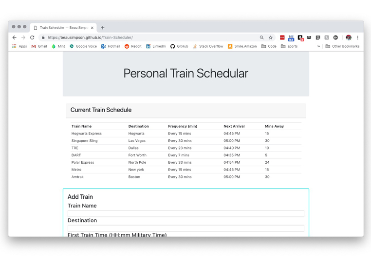 Train Scheduler Website